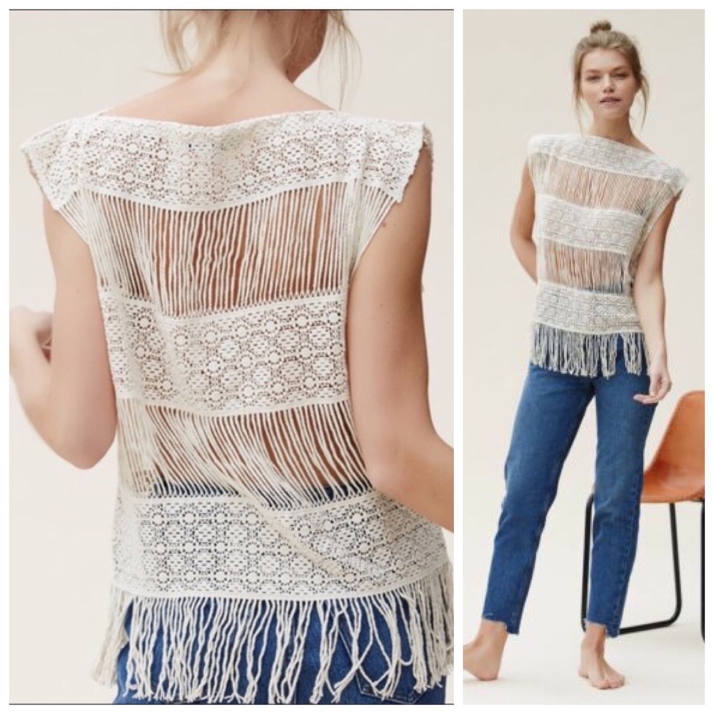 Callahan Boxy Oversized Cream Crochet Top Anthropologie S